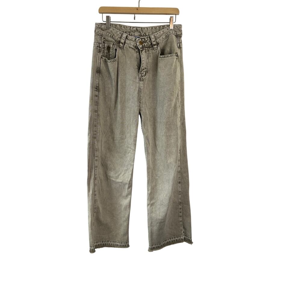 AELFRIC EDEN Muddy Tan Wide Leg Raw Frayed Hen Denim Jeans Sz 32